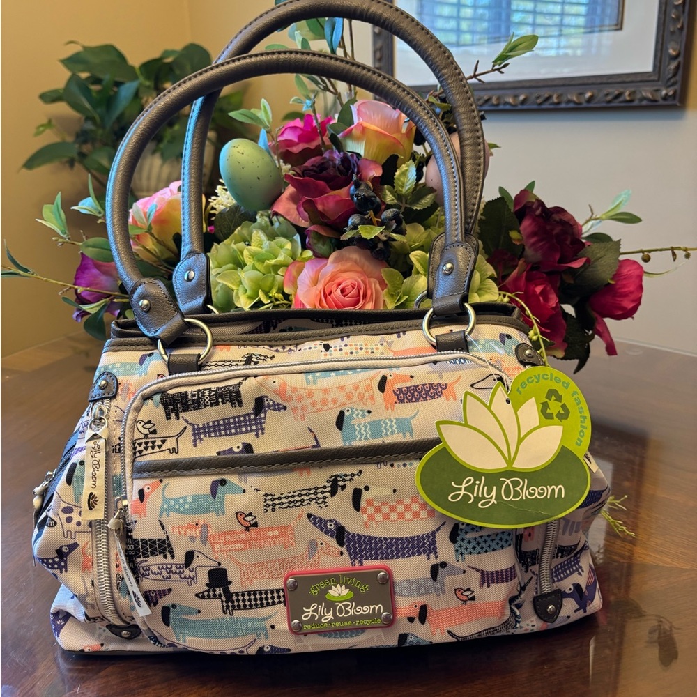 Lily Bloom Pastel Multi-Color Dachshund Print Satchel